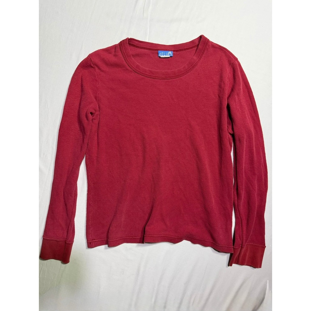 Vintage dELiA*s Red Henley 90s Y2K Alternative Grunge Normcore